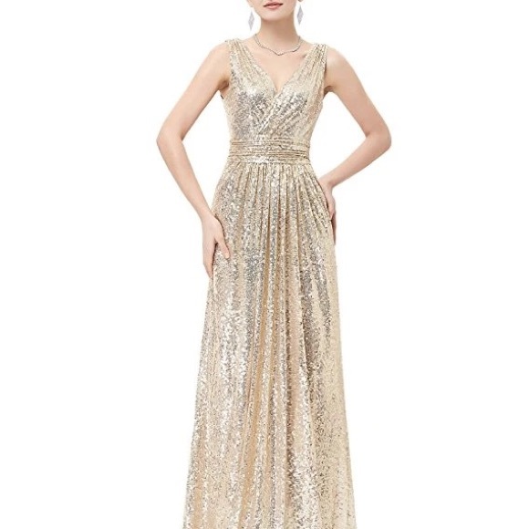 NWOT New Kate Kasin Gold Metallic Formal Gown, Size XS - Picture 2 of 14